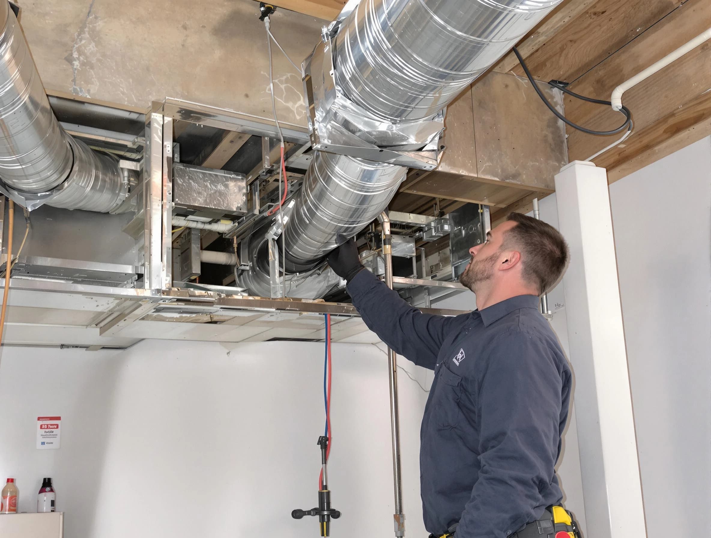 Chamberlayne Air Duct Cleaning technician performing professional air duct repair using specialized tools in Chamberlayne