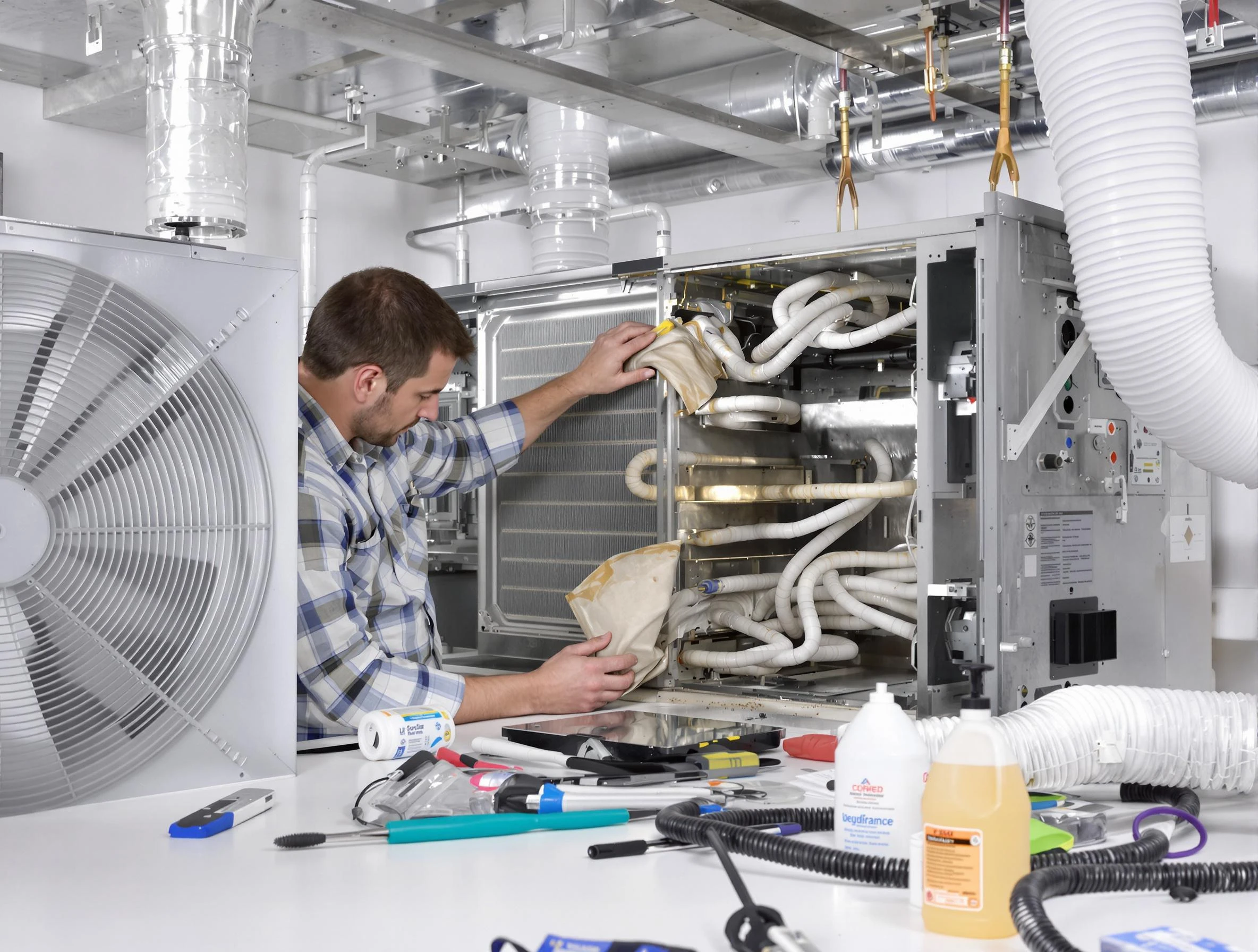 Chamberlayne Air Duct Cleaning specialist performing precision AC coil cleaning in Chamberlayne