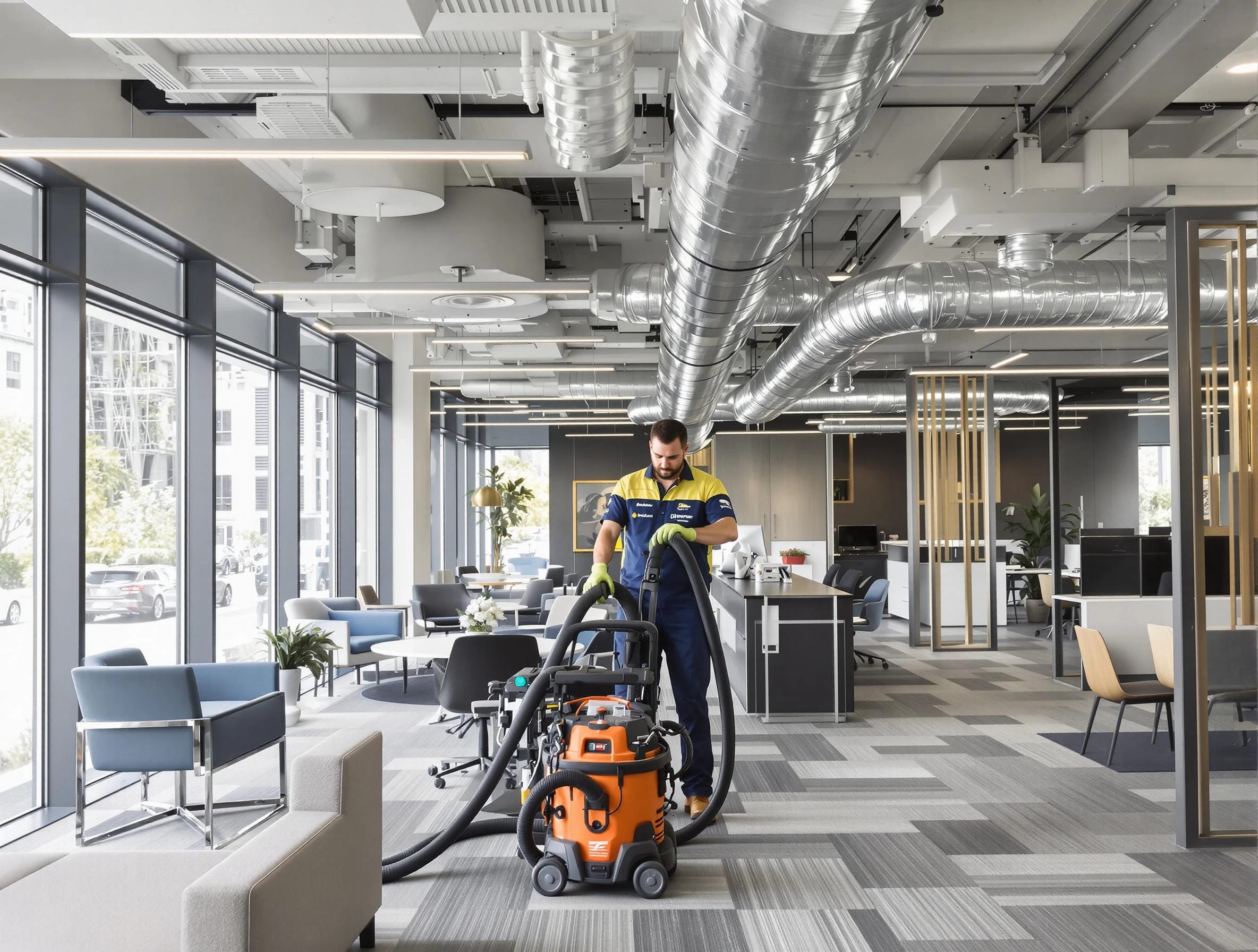 Chamberlayne Air Duct Cleaning team performing thorough commercial duct cleaning at a Chamberlayne business center